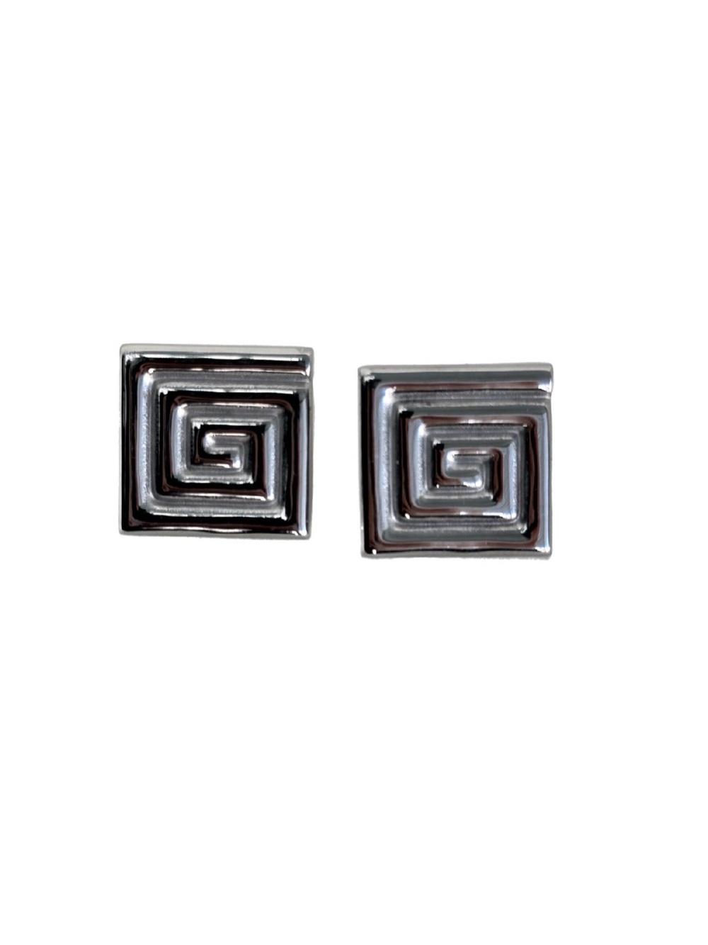 Silver Square Spiral Stud Earrings